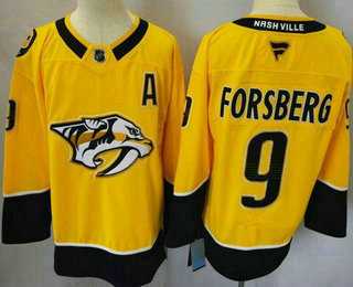 Mens Nashville Predators #9 Filip Forsberg Yellow Authentic Jersey